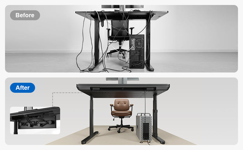 ErgoAV- ErgoFX 57" standing desk with built in drawer and power management