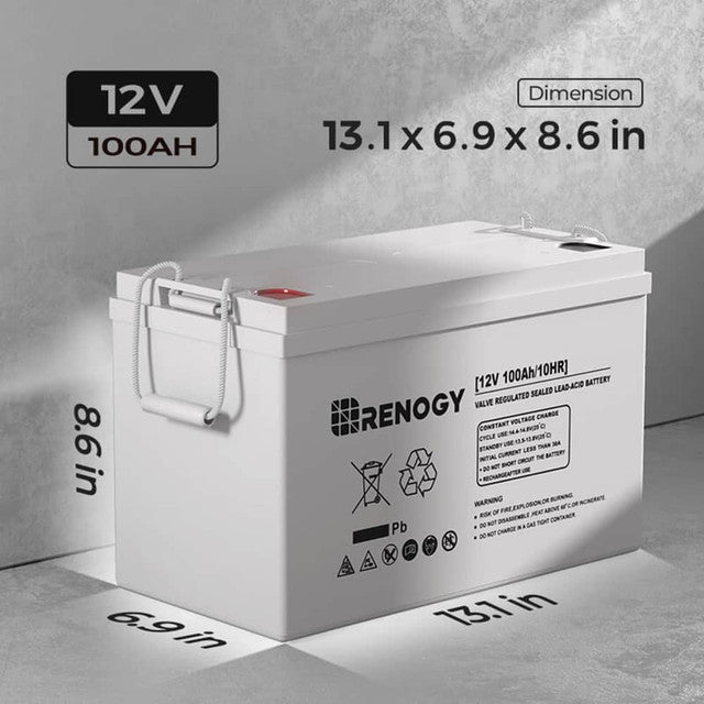 Renogy RNG-BATT-AGM12-100 - Renogy Battery 12V 100Ah AGM Deep Cycle Battery for Off-Grid Products, RV