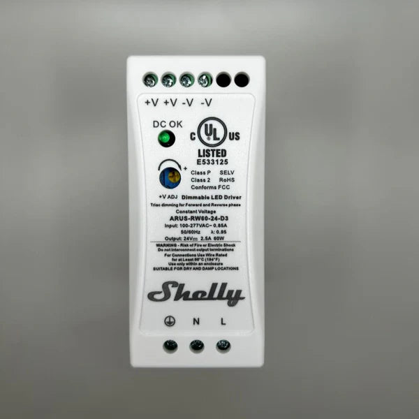 Shelly 60 Watt UL Listed DIN Rail 24VDC Power Supply