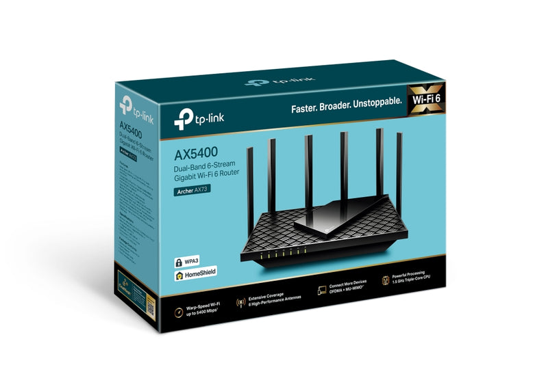 Tp-Link Router - AX5400 - Wireless - 1Gbps - Gigabit Ethernet,Wi-Fi - Networking / Ports Qty: 1 - 2.4 GHz;5 GHz;6GHz - 23Watt