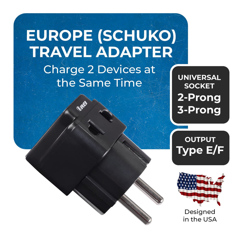 Adaptador de viaje para Alemania y Francia - 2 en 1 - Tipo E/F - Diseño compacto (DB-9)