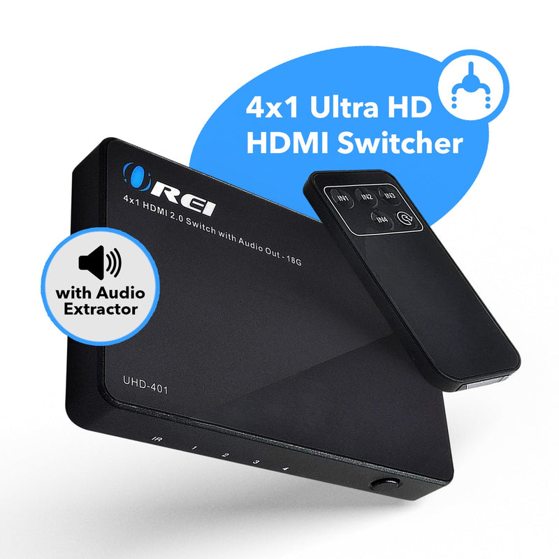 Conmutador HDMI Ultra HD 4x1 con extractor de audio y control remoto IR (UHD-401) 