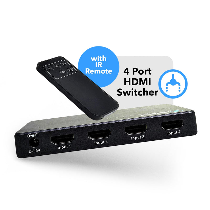 Conmutador HDMI Ultra HD 4x1 con extractor de audio y control remoto IR (UHD-401) 