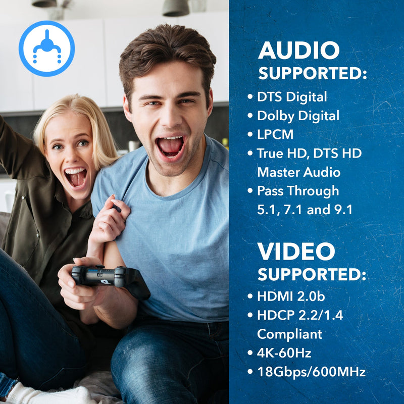 Conmutador HDMI Ultra HD 4x1 con extractor de audio y control remoto IR (UHD-401) 