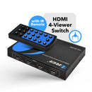 Conmutador HDMI multivisor cuádruple 4x1 sin interrupciones con salida HDMI Full HD 1080p (HD-401MR) 