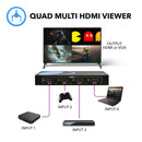 Conmutador HDMI multivisor cuádruple 4x1 sin interrupciones con salida HDMI Full HD 1080p (HD-401MR) 