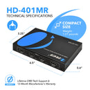 Conmutador HDMI multivisor cuádruple 4x1 sin interrupciones con salida HDMI Full HD 1080p (HD-401MR) 