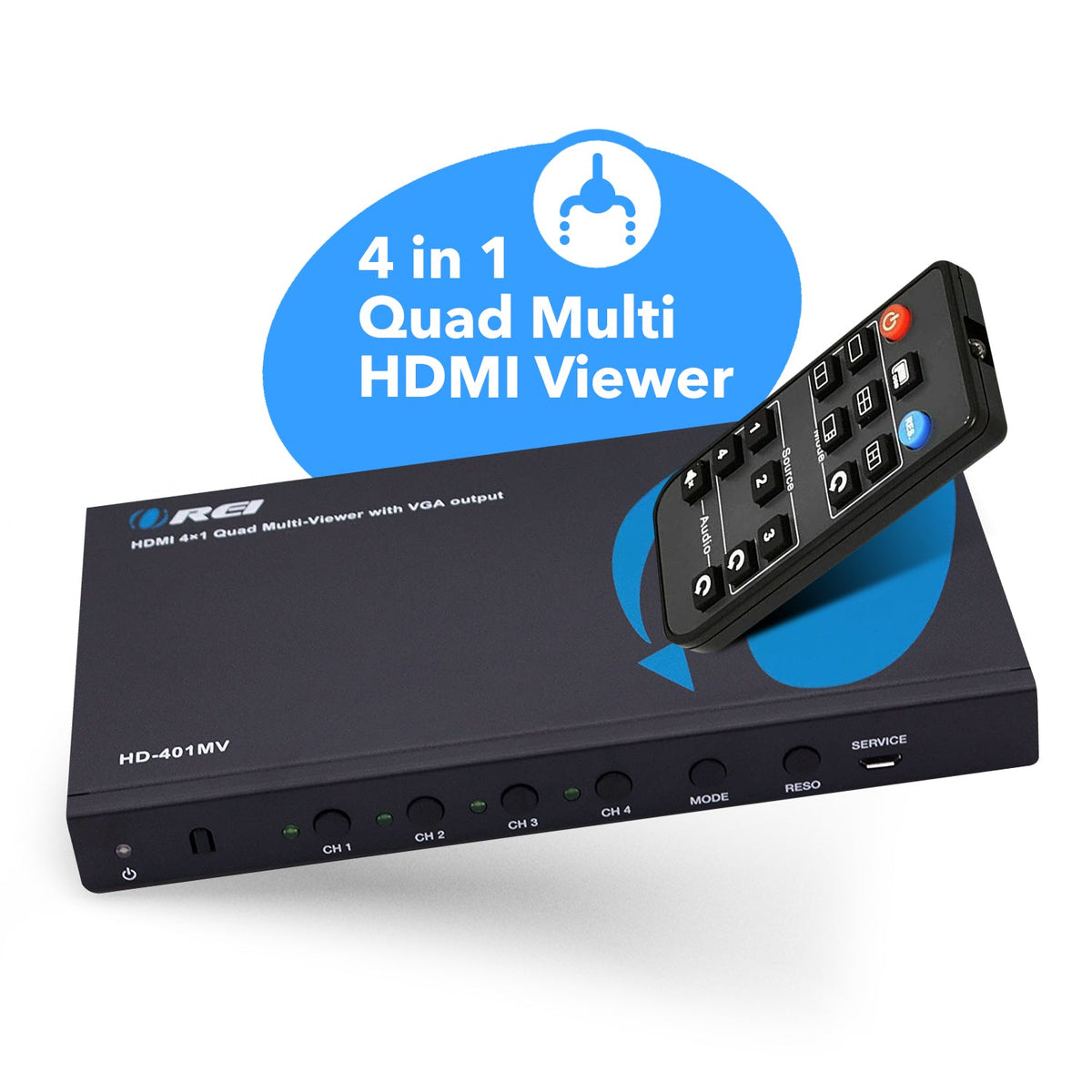 Quad Multi Viewer 4x1 HDMI Switch HDMI/VGA Output Full HD 1080p (HD-40
