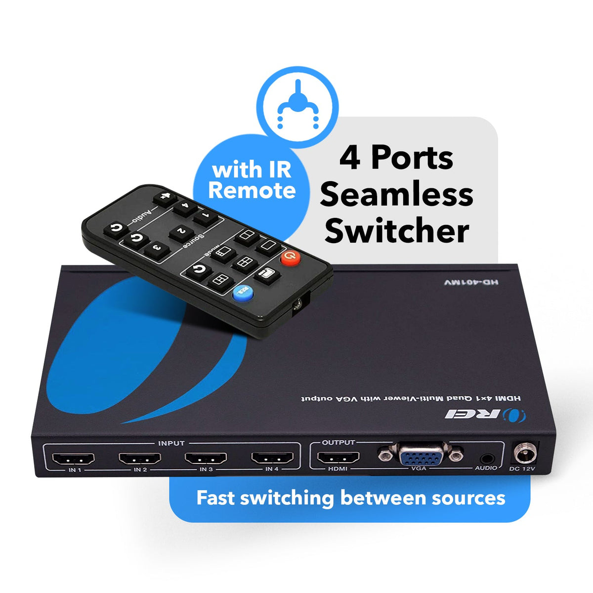 Quad Multi Viewer 4x1 HDMI Switch HDMI/VGA Output Full HD 1080p (HD-40 Quad Multi Viewer 4x1 HDMI Switch HDMI/VGA Output Full HD 1080p (HD-40