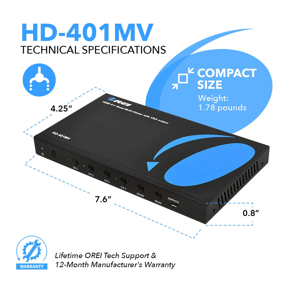 Quad Multi Viewer 4x1 HDMI Switch HDMI/VGA Output Full HD 1080p (HD-40