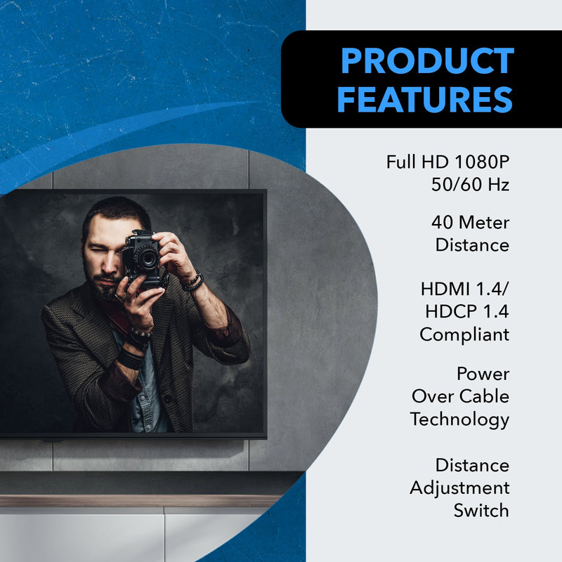 Extensor HDMI a Ethernet por CAT6/7 RJ45 hasta 40 metros - 1080p (EX-130C) 