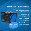 Extensor HDMI Balun por cable coaxial de hasta 100 metros - 1080p a 60 Hz sobre 75 ohmios RG-6U, IR bidireccional, conectable en cascada (CO-EX330-K)