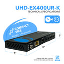 Extensor HDMI con HDBaseT sobre CAT5e/6/7 hasta 122 m - Control por infrarrojos, teclado y ratón a través de la red (UHD-EXB400UR-K) 