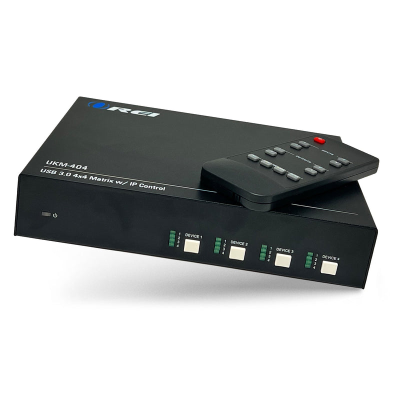 Conmutador KVM Ultra HD 4K con teclado y control de periféricos USB (UKM-404) 
