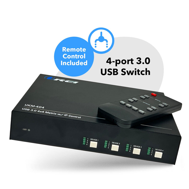 Conmutador KVM Ultra HD 4K con teclado y control de periféricos USB (UKM-404) 