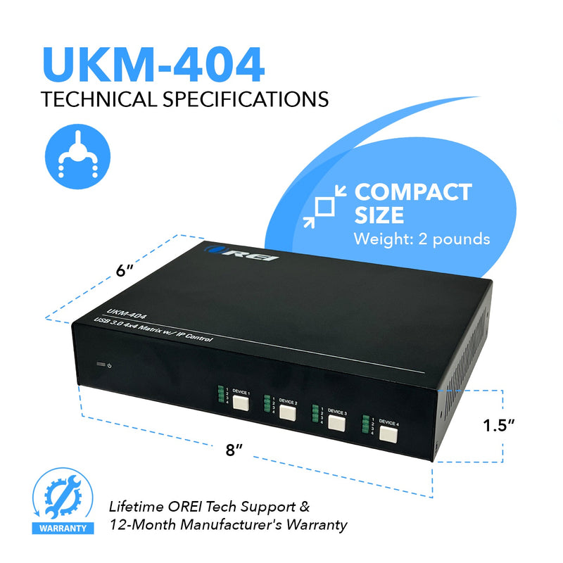 Conmutador KVM Ultra HD 4K con teclado y control de periféricos USB (UKM-404) 