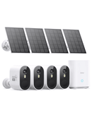 AOSU Solar Security Cameras Wireless Outdoor, 2K QHD Home Security System, 4 Camera Kit with 166° Ultra-Wide View, Forever Power, Spotlight Camera, 32G Local Storage, No Monthly Fees