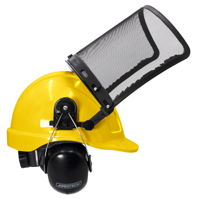 Safety Cap-Style Helmet Kit with Iron Mesh Face Shield and Earmuffs