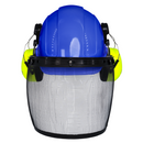 Cap Style Hard Hat with Mountable Lime Earmuffs and Mesh Face Shield