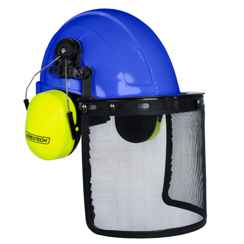 Cap Style Hard Hat with Mountable Lime Earmuffs and Mesh Face Shield