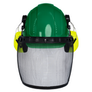Cap Style Hard Hat with Mountable Lime Earmuffs and Mesh Face Shield