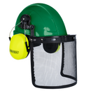 Cap Style Hard Hat with Mountable Lime Earmuffs and Mesh Face Shield