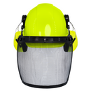 Cap Style Hard Hat with Mountable Lime Earmuffs and Mesh Face Shield