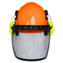 Cap Style Hard Hat with Mountable Lime Earmuffs and Mesh Face Shield