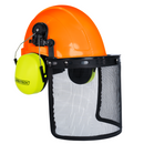 Cap Style Hard Hat with Mountable Lime Earmuffs and Mesh Face Shield