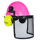 Cap Style Hard Hat with Mountable Lime Earmuffs and Mesh Face Shield