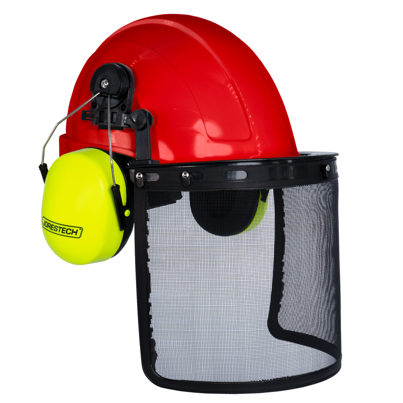Cap Style Hard Hat with Mountable Lime Earmuffs and Mesh Face Shield