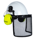 Cap Style Hard Hat with Mountable Lime Earmuffs and Mesh Face Shield