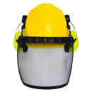 Cap Style Hard Hat with Mountable Lime Earmuffs and Mesh Face Shield
