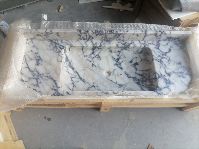 Calacatta Viola Marble Wall-mount Bathroom Vanity carved from Solid Block (W)20" (L)52"