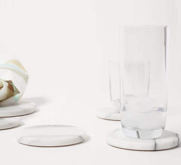 Marble 4" Round Coasters Semi-polished set of 4