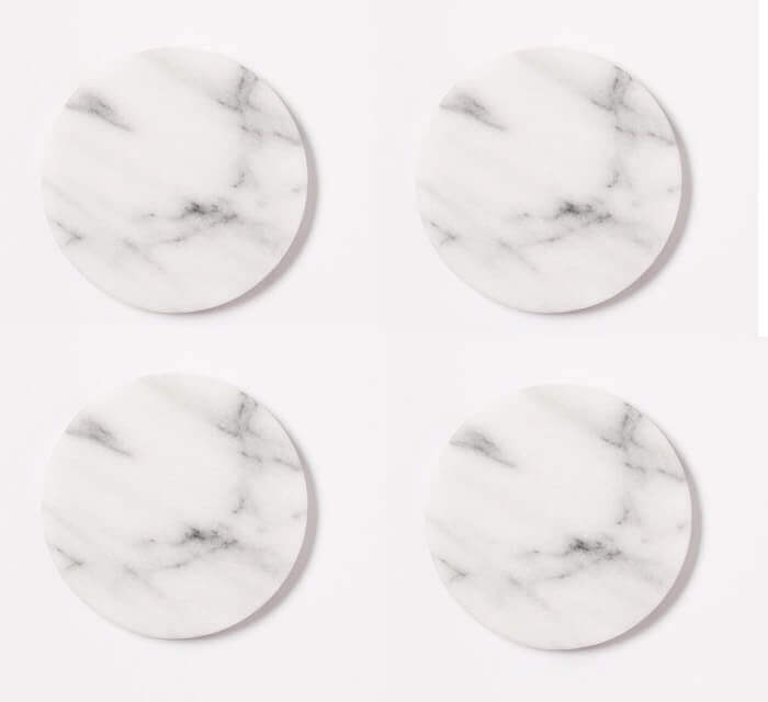 Marble 4" Round Coasters Semi-polished set of 4