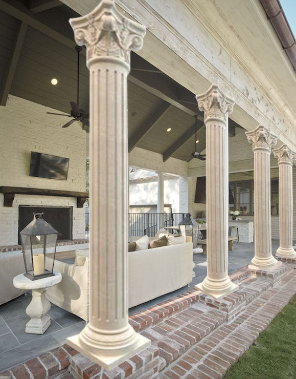 Crema Marfil Marble Corinthian Greek Hand-carved Column (W)20" (L)20" (H)109"
