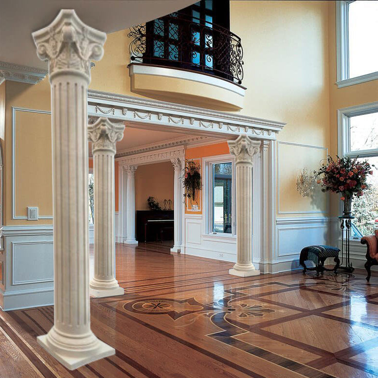 Crema Marfil Marble Corinthian Greek Hand-carved Column (W)20" (L)20" (H)109"