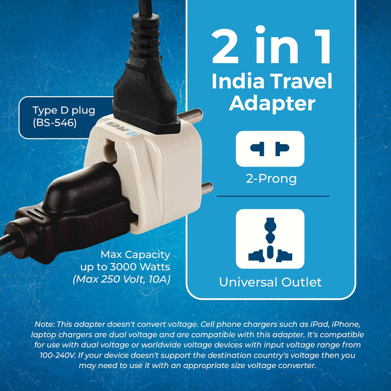 Adaptador de viaje para India y Nepal - 2 en 1 - Tipo D - Diseño compacto (DB-10)