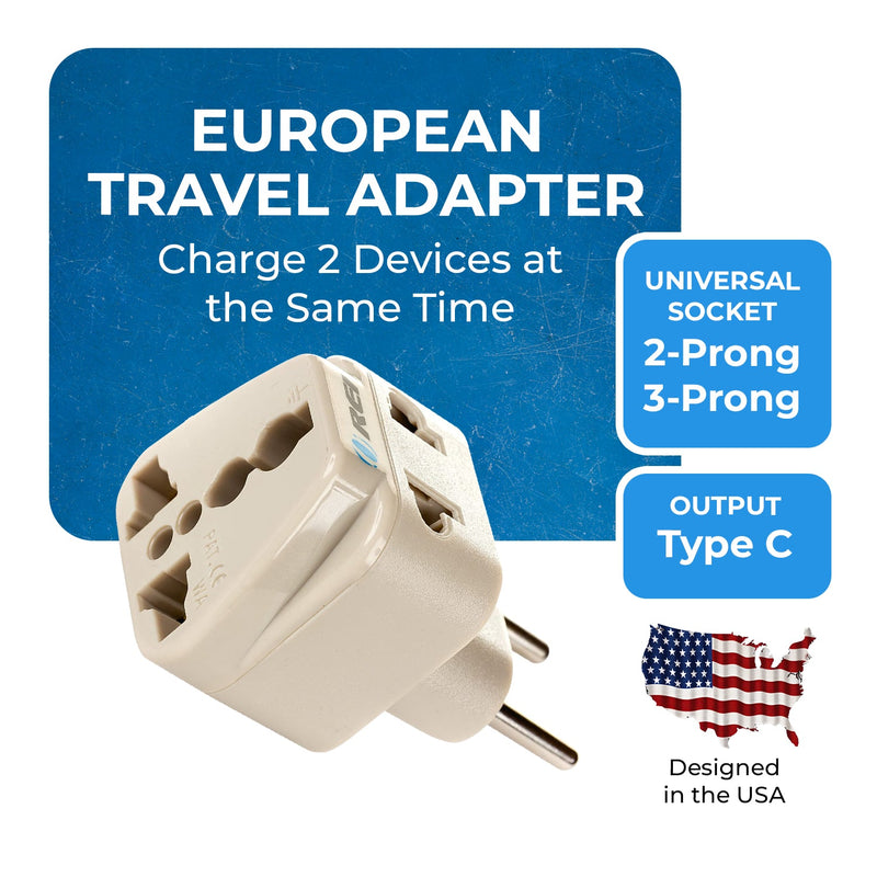 Adaptador de viaje europeo - 2 en 1 - Tipo C - Diseño compacto (DB-9C)