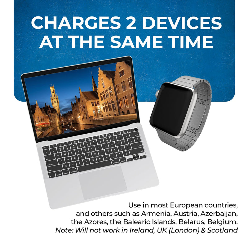 Adaptador de viaje europeo - 2 en 1 - Tipo C - Diseño compacto (DB-9C)