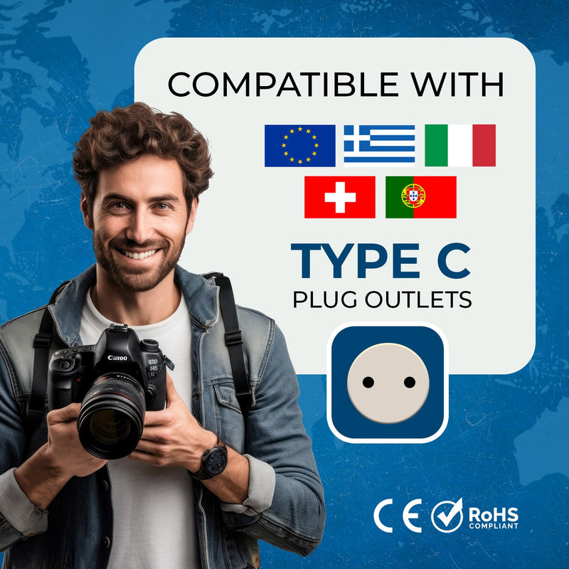 Adaptador de viaje europeo - 2 en 1 - Tipo C - Diseño compacto (DB-9C)