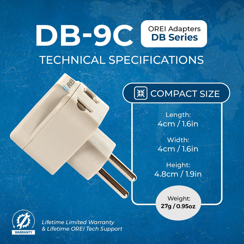 Adaptador de viaje europeo - 2 en 1 - Tipo C - Diseño compacto (DB-9C)