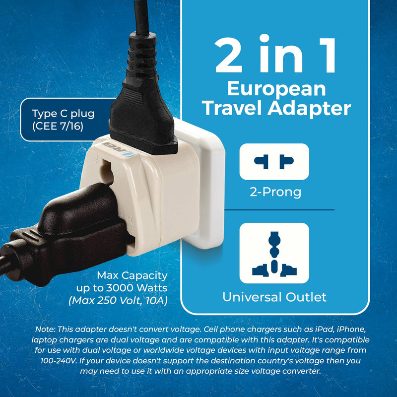 Adaptador de viaje europeo - 2 en 1 - Tipo C - Diseño compacto (DB-9C)