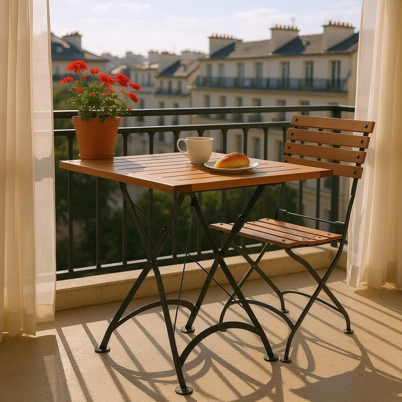 DemarForge Folding Chair 5504 - Stackable - European Chestnut Wood Clear Coated Slats (Set of 2)