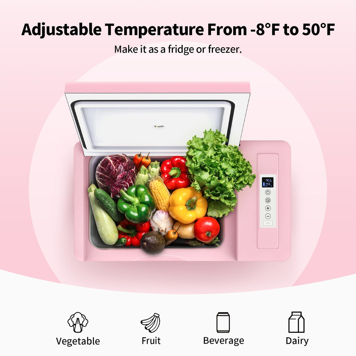 BougeRV 12V 23 Quart Pink Mini Fridge| Wellbots | Free Shipping