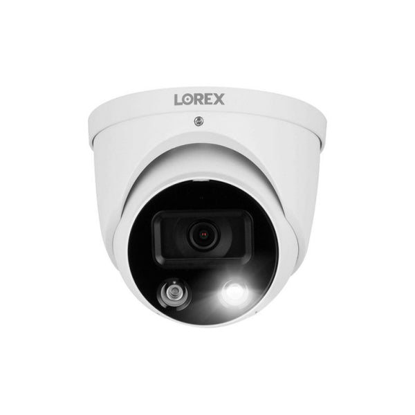 Cámara de seguridad IP tipo domo adicional para interiores y exteriores con cable analógico Ultra HD 4K Lorex E893DD-E con Smart Deterrence Plus