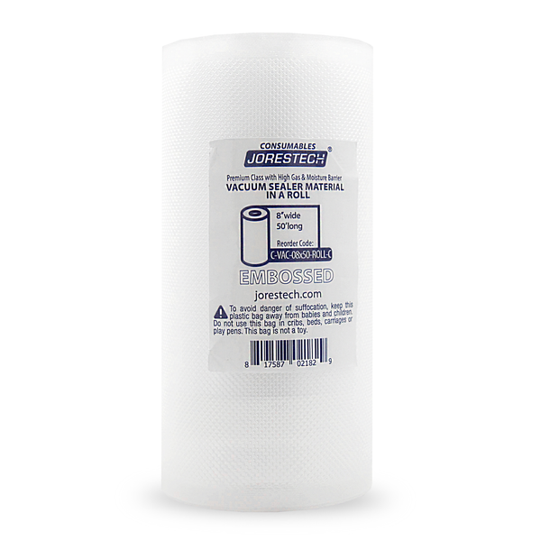 Embossed Vacuum Sealer Roll With Write On Label – 8” X 50’