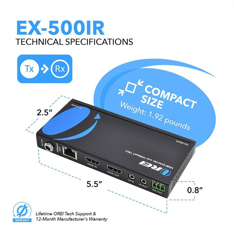 Extensor HDMI Full HD con POC, IR bidireccional, RS-232 y PoC (EX-500IR) 
