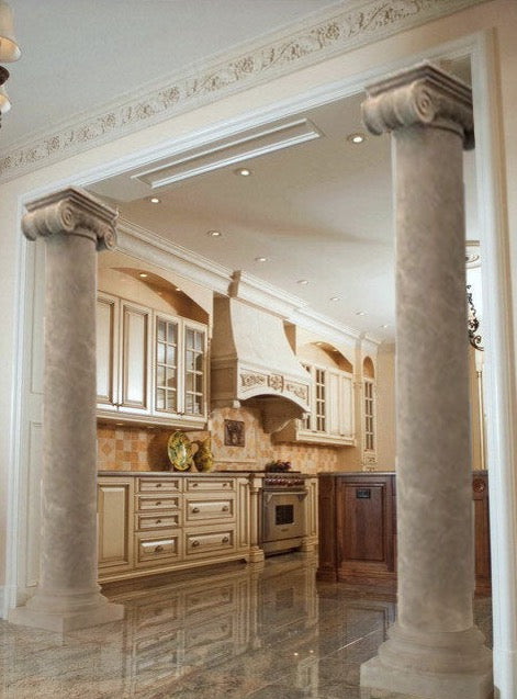 Emperador Light Marble Ionic Greek Hand-carved Column (W)20" (L)24" (H)101"